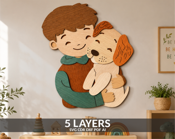 Boy and Dog 3D Mandala layered laser cut SVG

