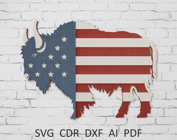 Buffalo with USA Flag SVG File

