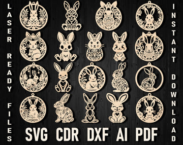 Easter & Christmas Bunny Ornament Bundle - Laser Cut SVG Files for Glowforge | Floral Rabbit Design