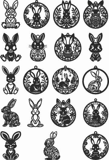 Easter & Christmas Bunny Ornament Bundle - Laser Cut SVG Files for Glowforge | Floral Rabbit Design