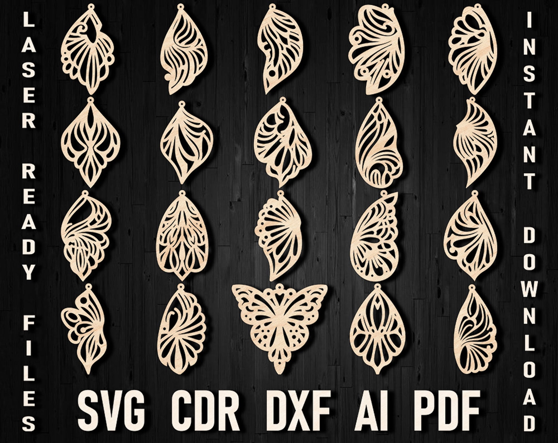 Butterfly earrings laser cut svg bundle