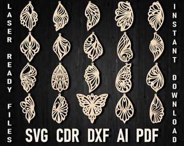 Butterfly Wing Laser Cut Earrings SVG Bundle | Glowforge & Cricut Template