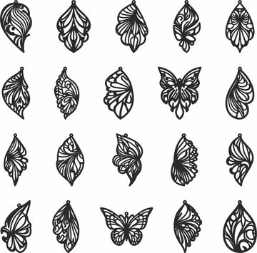 20 Butterfly Wings Earrings SVG Bundle: Laser Cut Wood & Leather Jewelry Templates for Glowforge