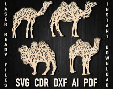 Laser-Cut Camel Tree Panel SVG Glowforge & CNC-Ready Files, Wooden Desert Decor Templates