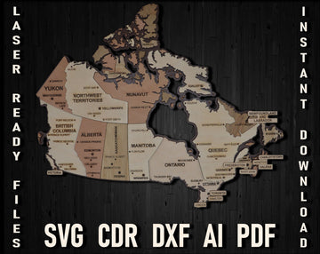 Svg Laser Cutting Canada Wooden Map Digital File