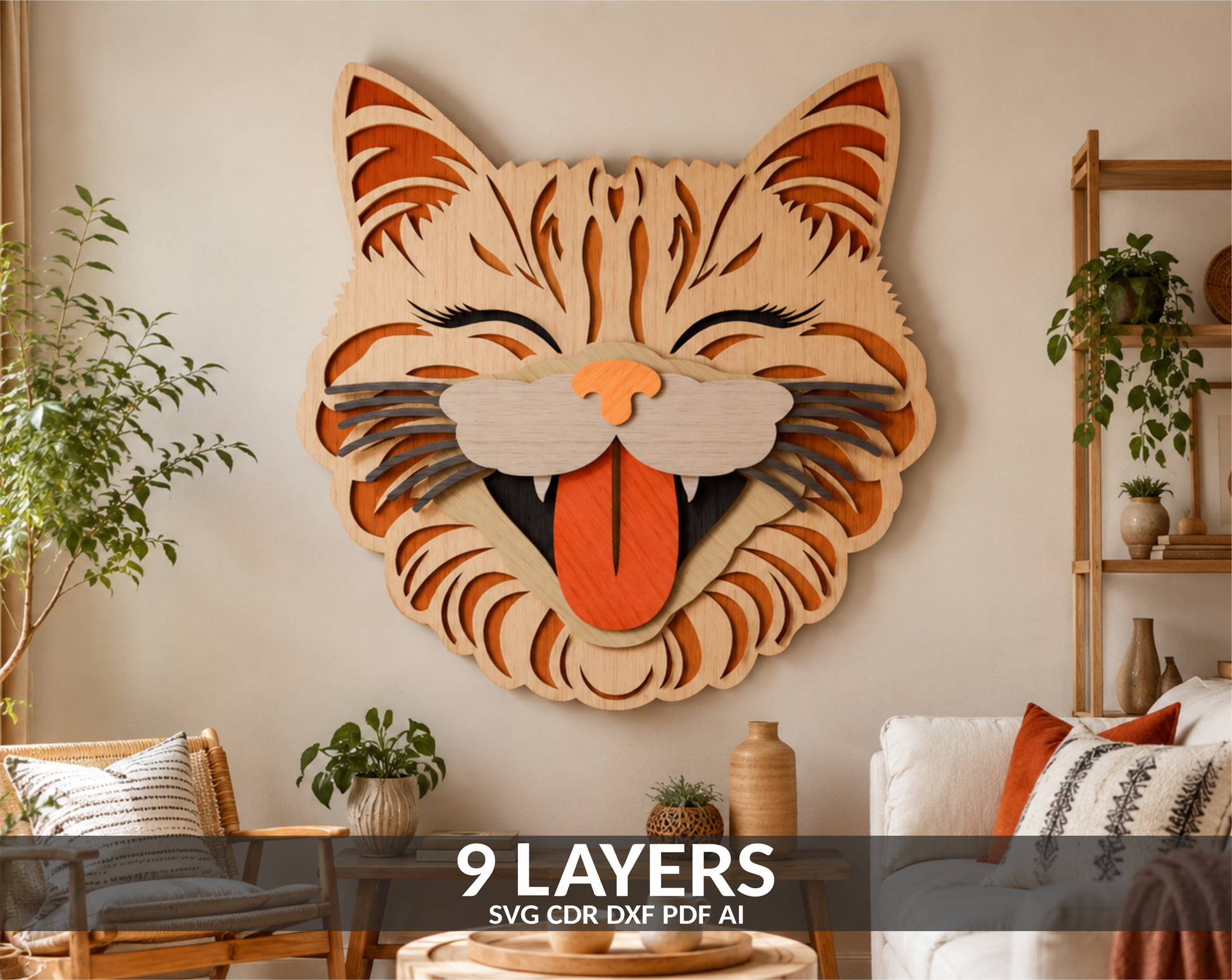 Cat Wall Art SVG layered shadow box for Glowforge

