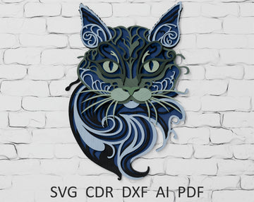 Cat mandala layered svg for glowforge

