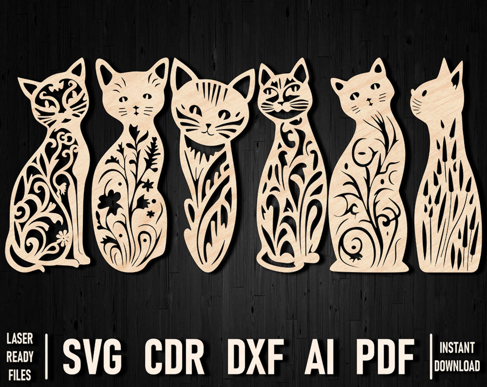 Cat wooden template ornament