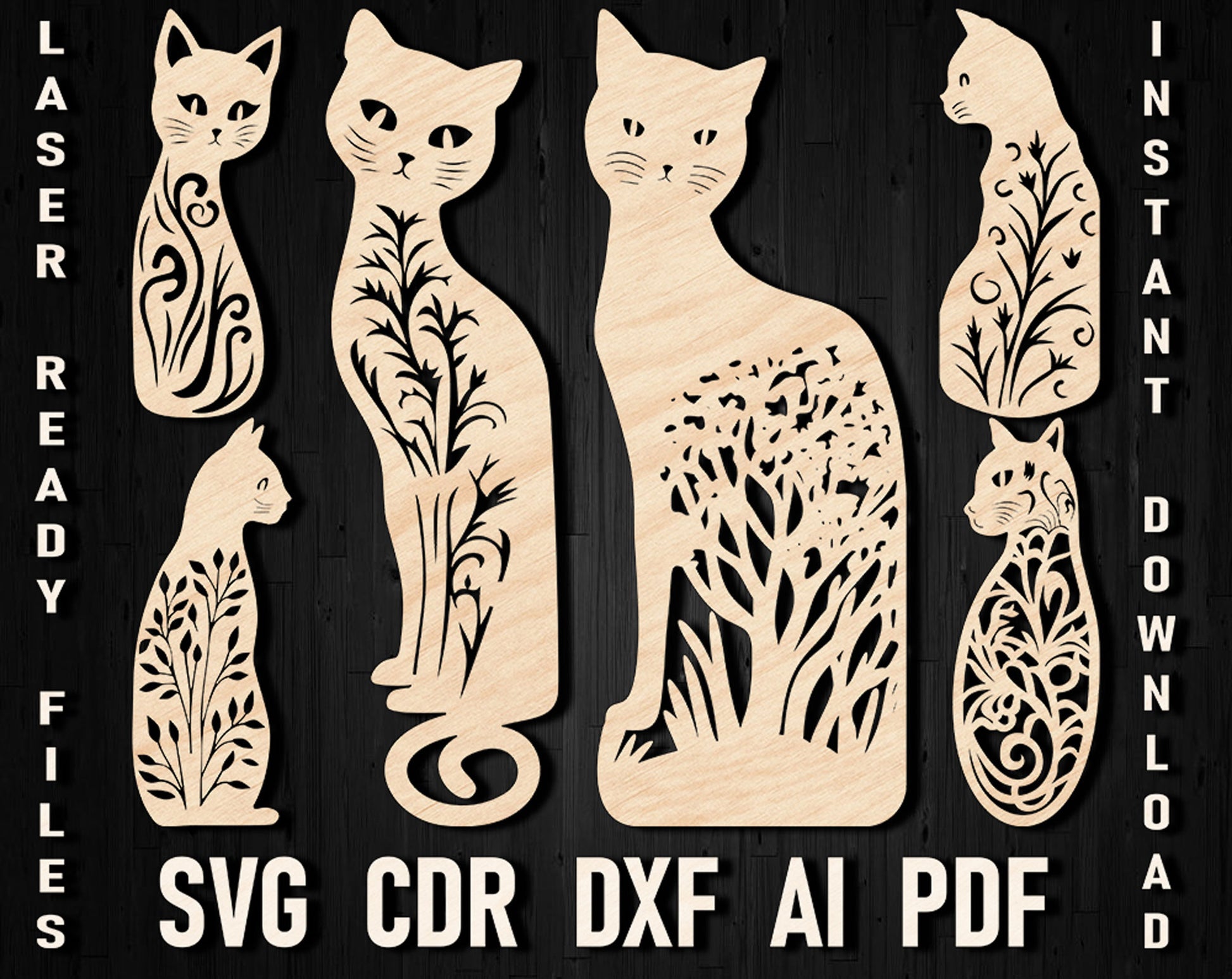 Cats bookmarks vector dxf ornaments