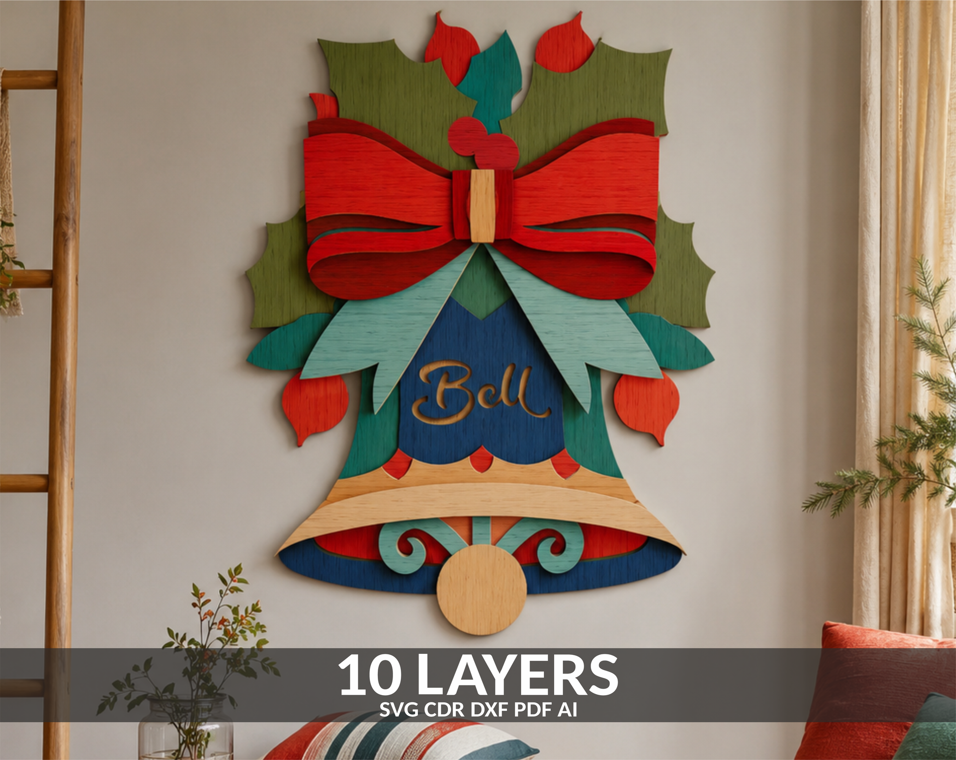 Christmas Bell SVG layered shadow box for Glowforge

