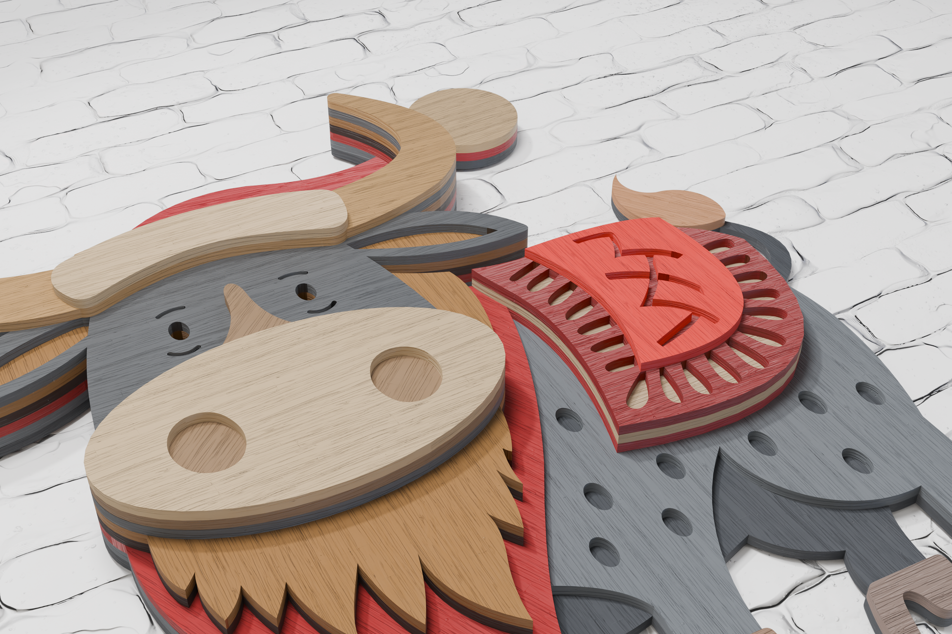 Christmas Bison Layered Paper Craft Template

