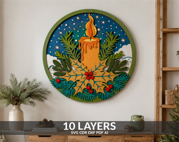 Christmas Candle Mandala SVG layered shadow box for Glowforge

