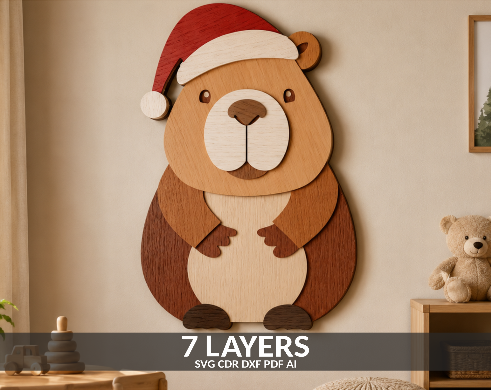 Christmas Capybara SVG layered shadow box for Glowforge

