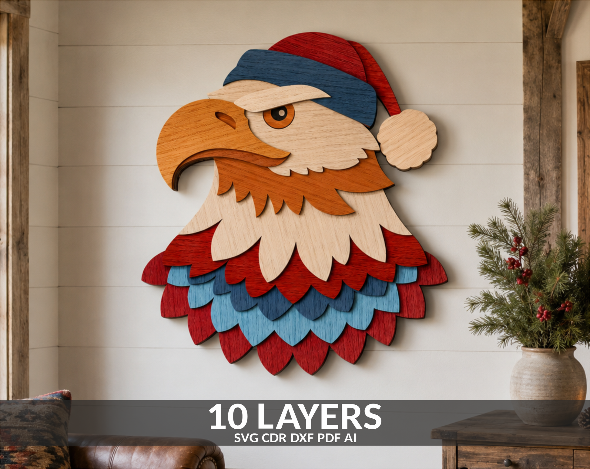 Christmas Eagle SVG layered shadow box for Glowforge

