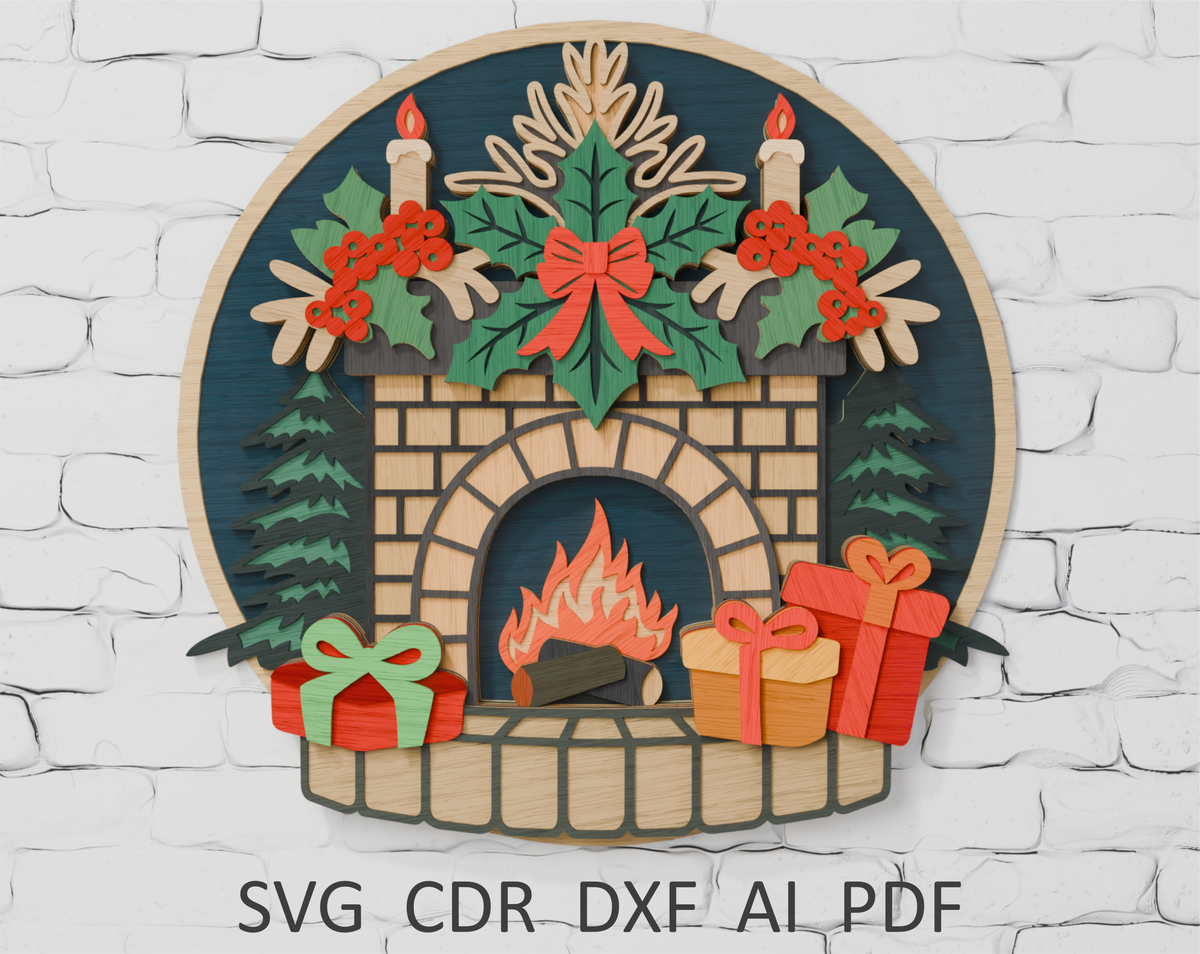 Christmas Fireplace SVG cut file for Cricut Glowforge