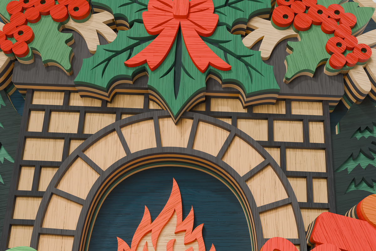 Christmas Fireplace laser cut SVG for Glowforge xTool