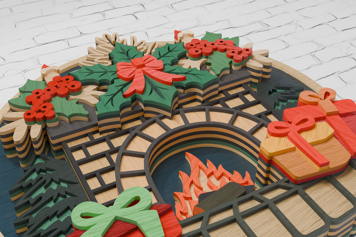 Christmas Fireplace layered design paper cardboard shadow box