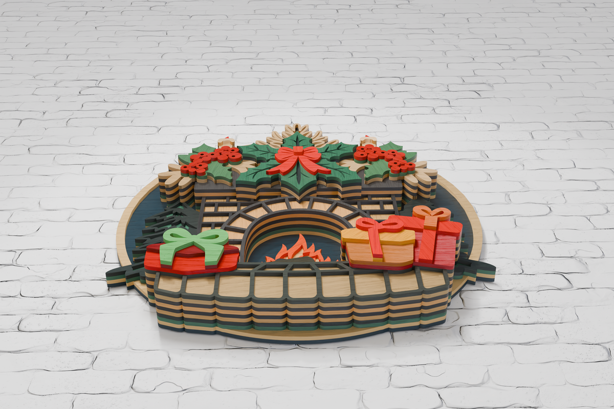 Christmas Fireplace layered paper plywood cardboard design