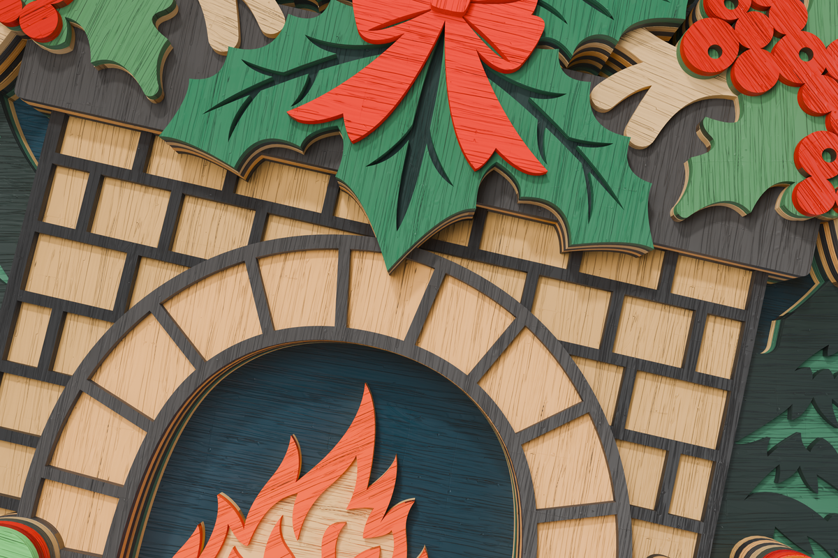 Christmas Fireplace multilayer digital download for Silhouette