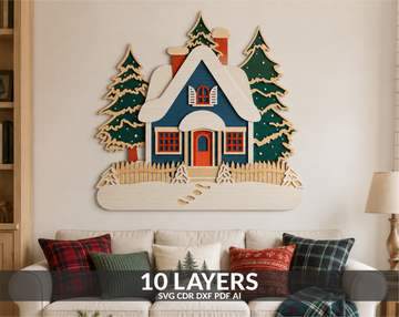 Christmas House SVG layered shadow box for Glowforge

