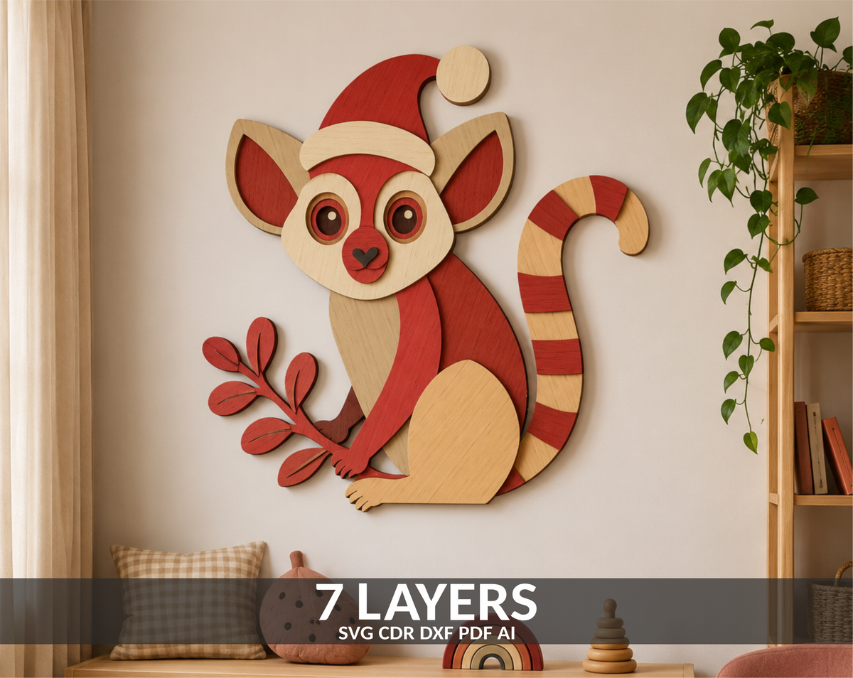 Christmas Lemur SVG layered shadow box for Glowforge

