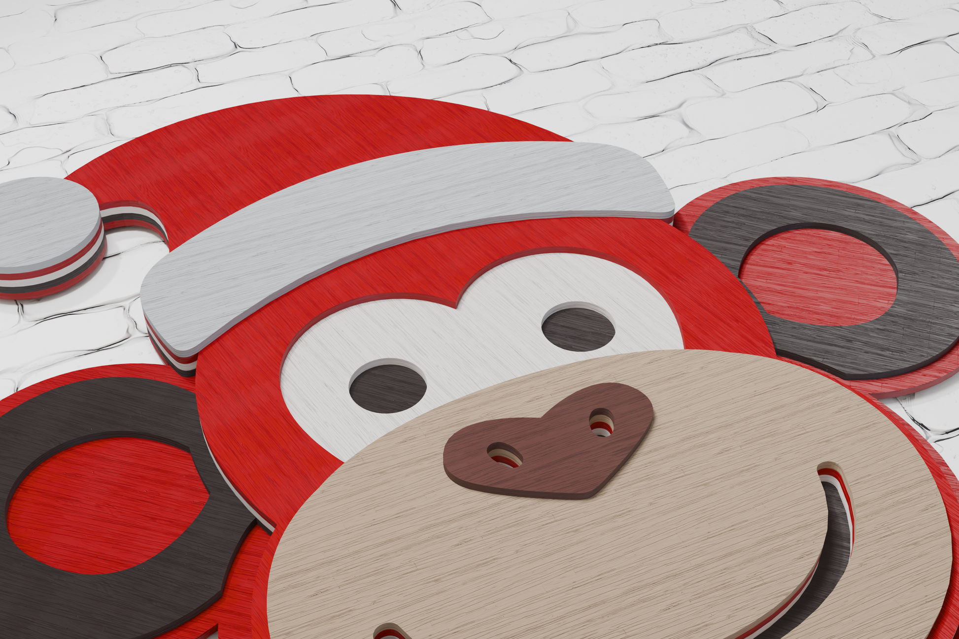 Christmas Monkey Head layered shadow box SVG DXF AI