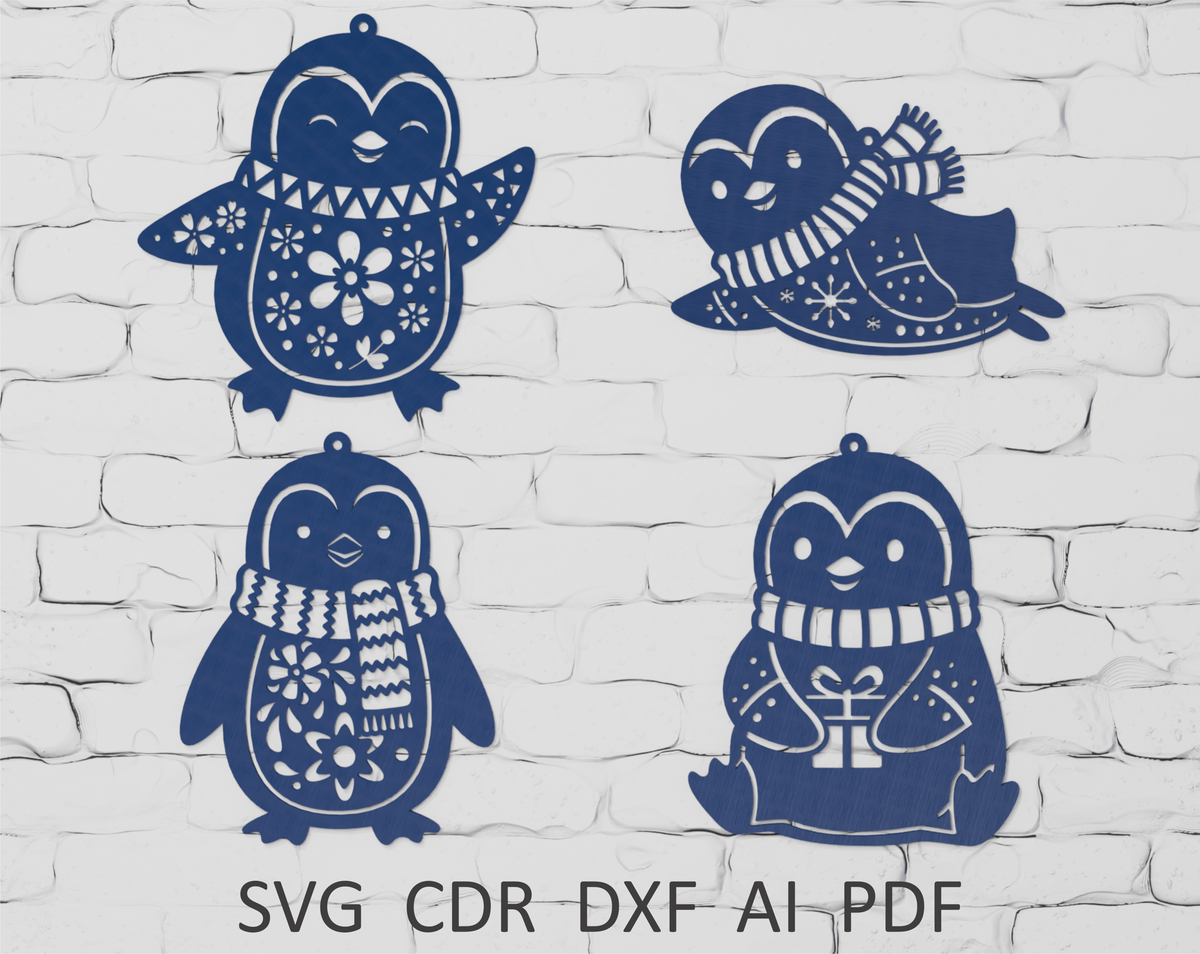 Christmas Penguin Ornament Layered Laser Cut Design