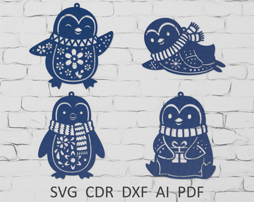Christmas Penguin Ornament Layered Laser Cut Design