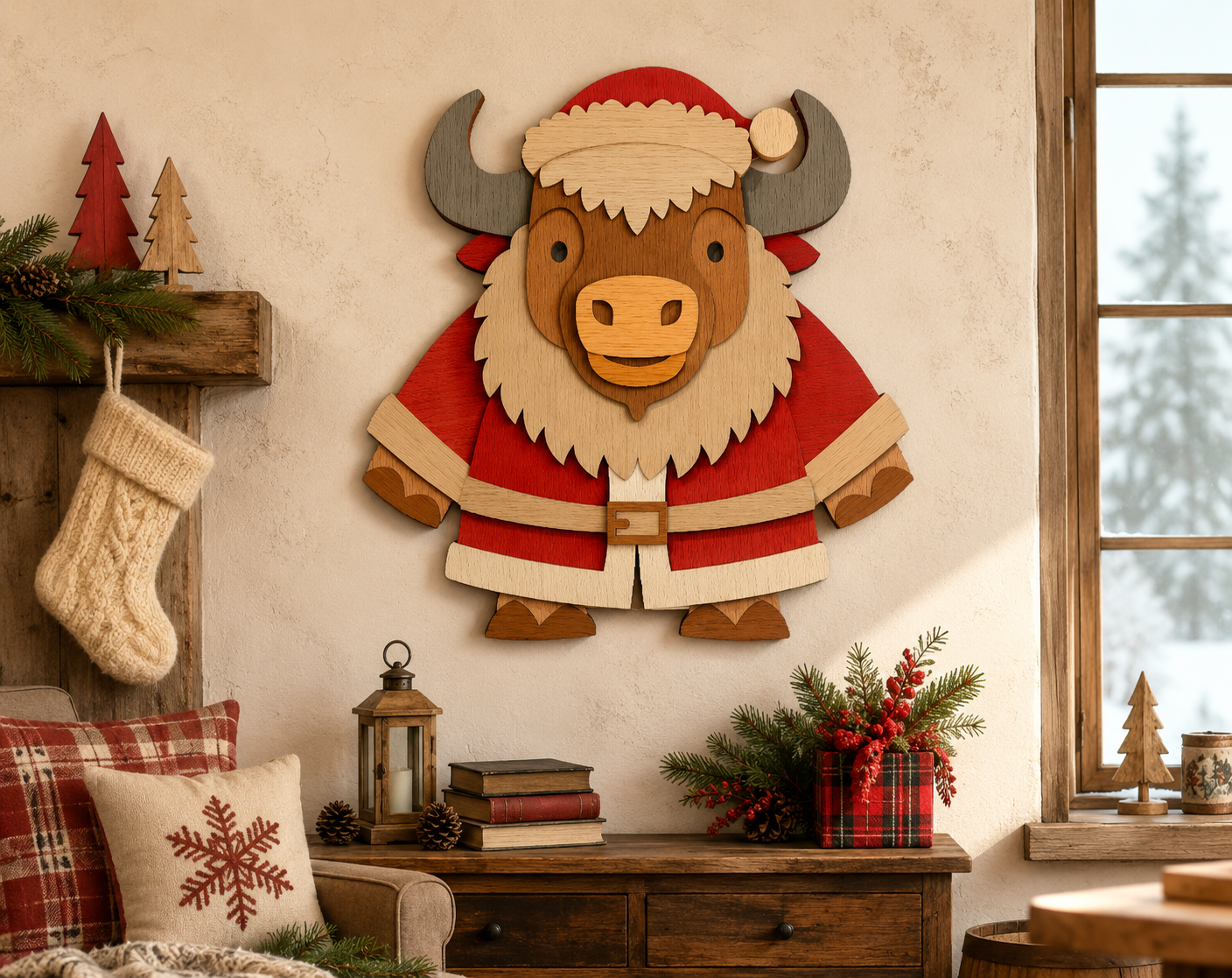 Christmas Santa Bison laser cut file
