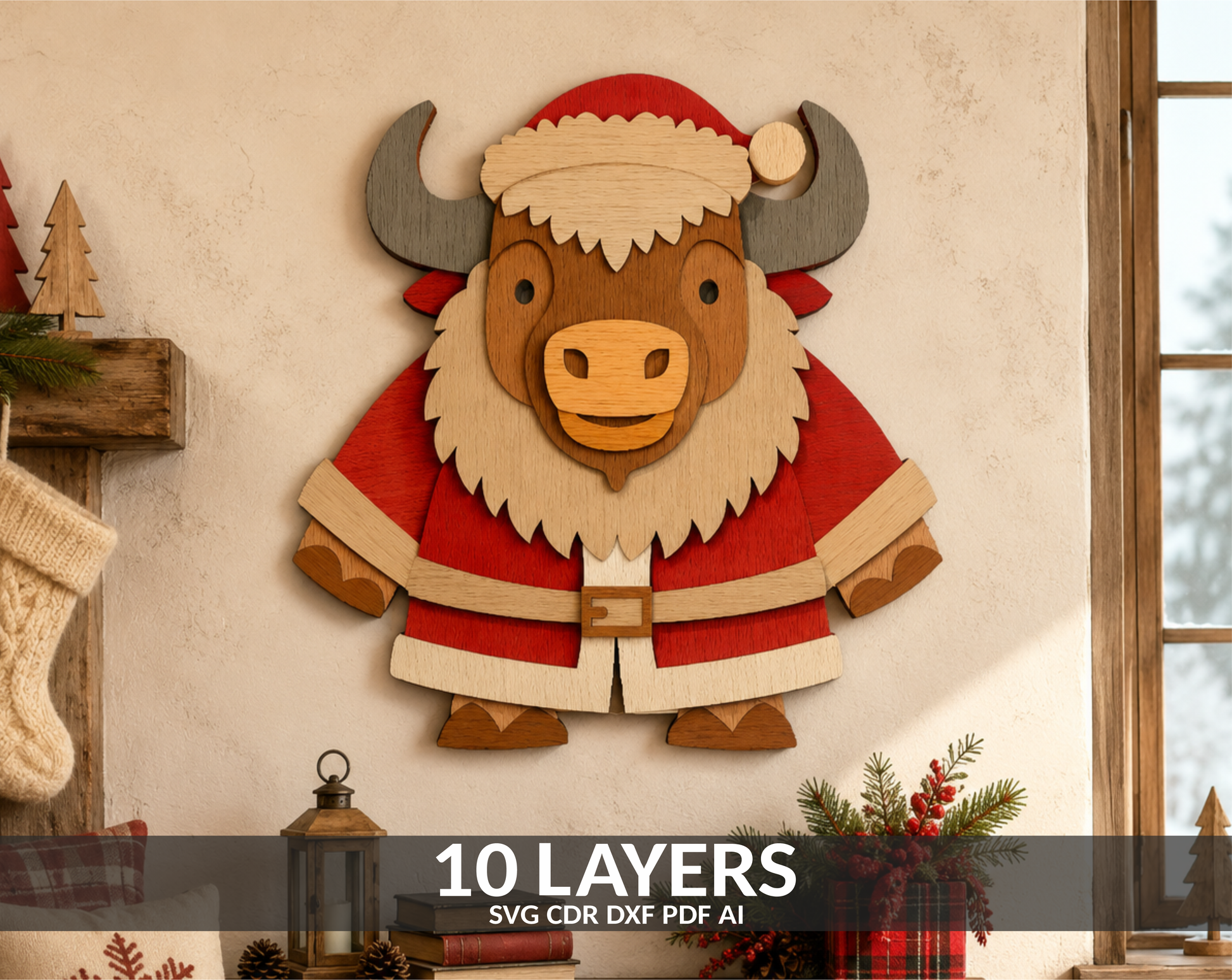 Christmas Santa Bison layered SVG