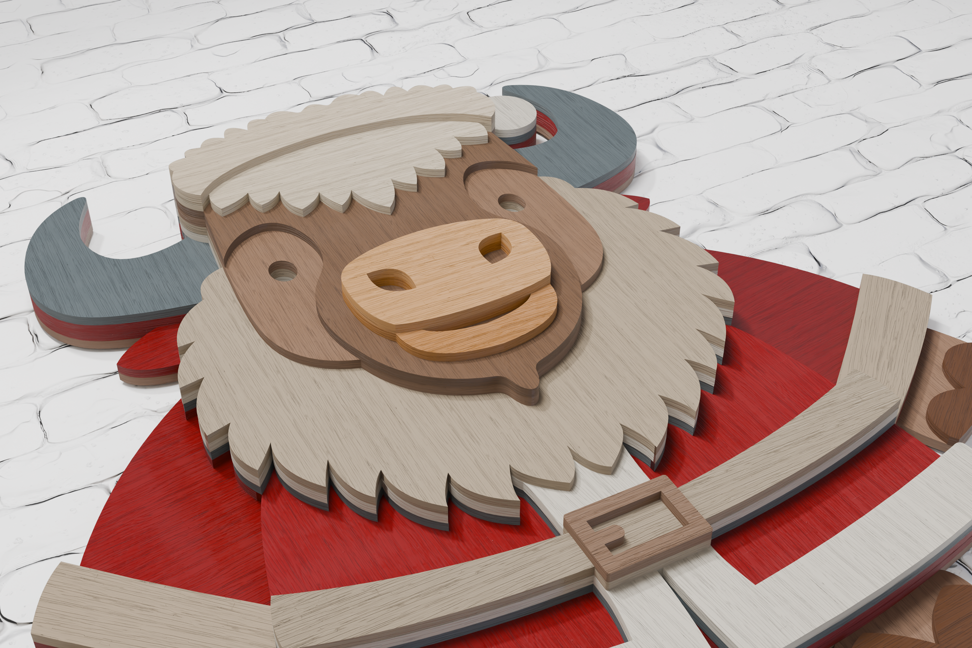 Christmas Santa Bison plywood laser cut