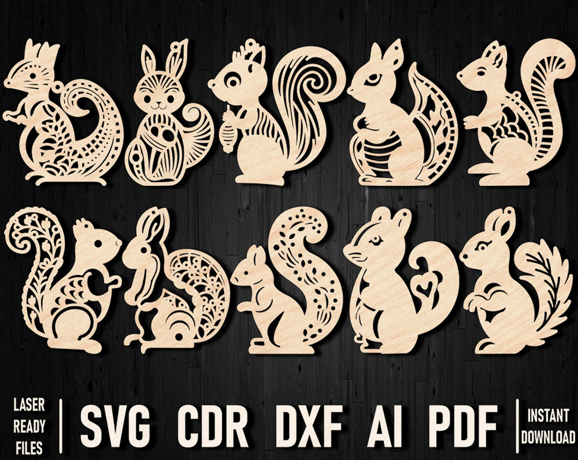 Christmas Squirrel laser cut ornaments