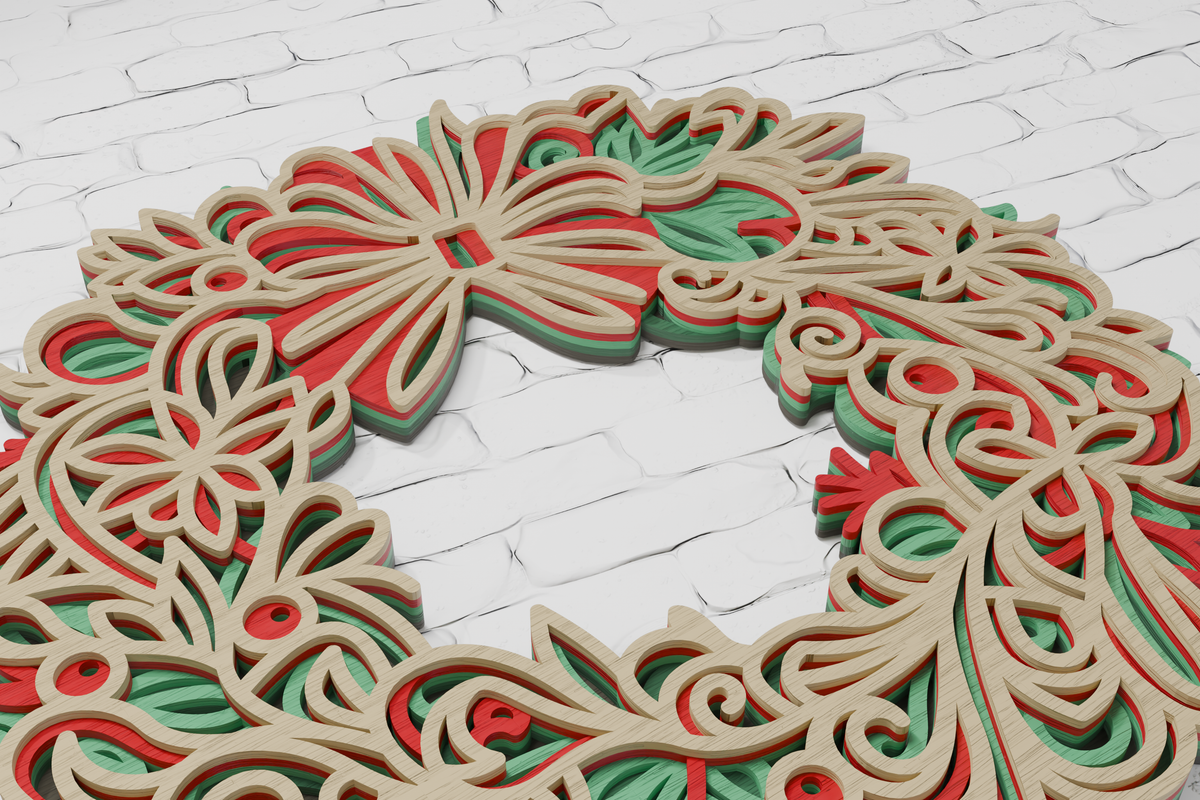 Christmas Wreath layered shadow box SVG DXF AI