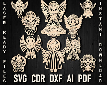 Laser Cut Angel Ornaments SVG: Heavenly Christmas Decor for Glowforge – DXF Wooden Angel Bundle