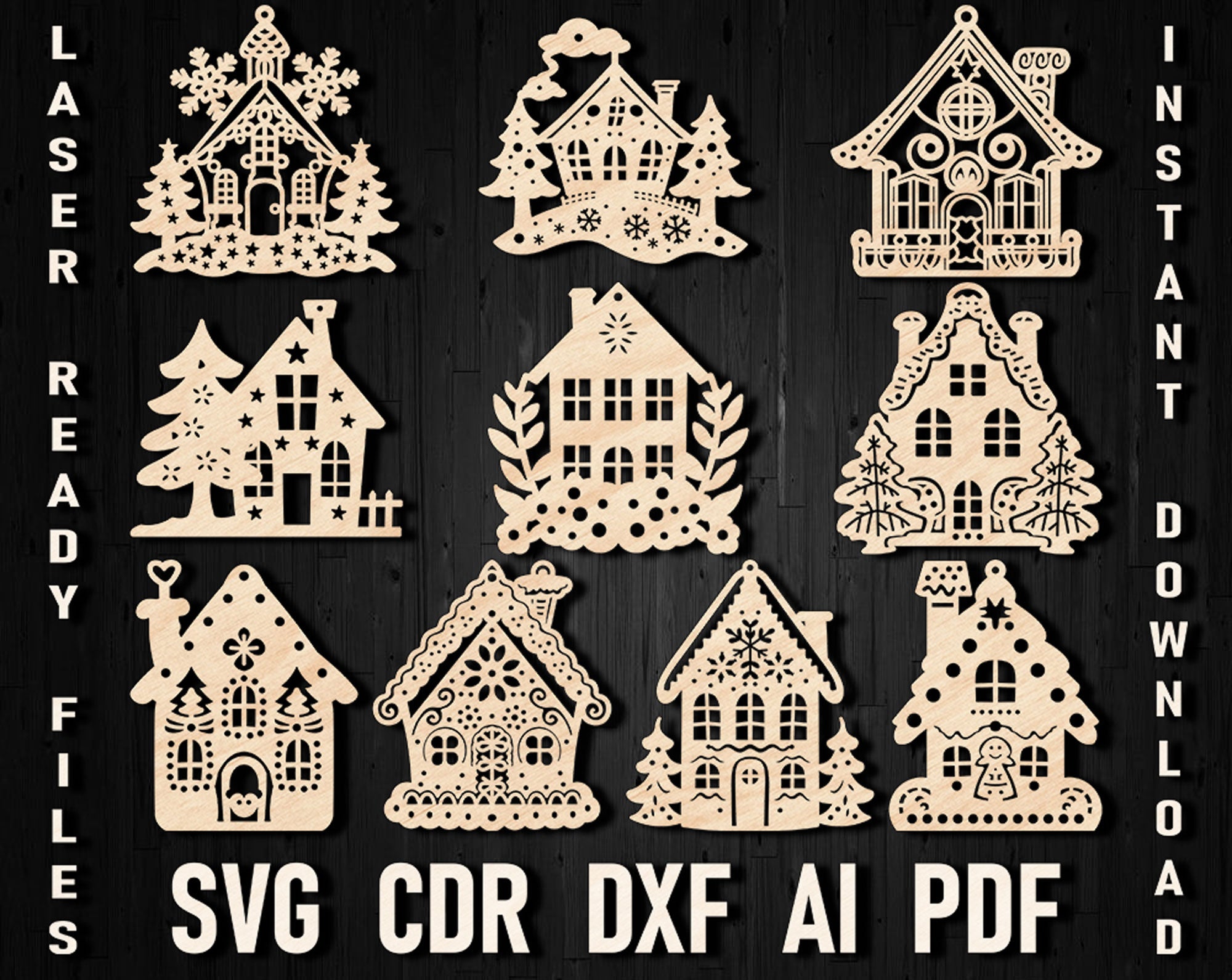 Christmas house svg laser cut template