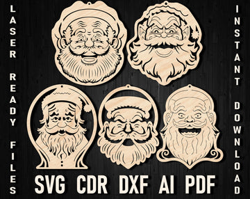 DIY Santa Face Laser Cut Files - Christmas Ornament SVG/DXF Templates for Glowforge & Xtool Crafts