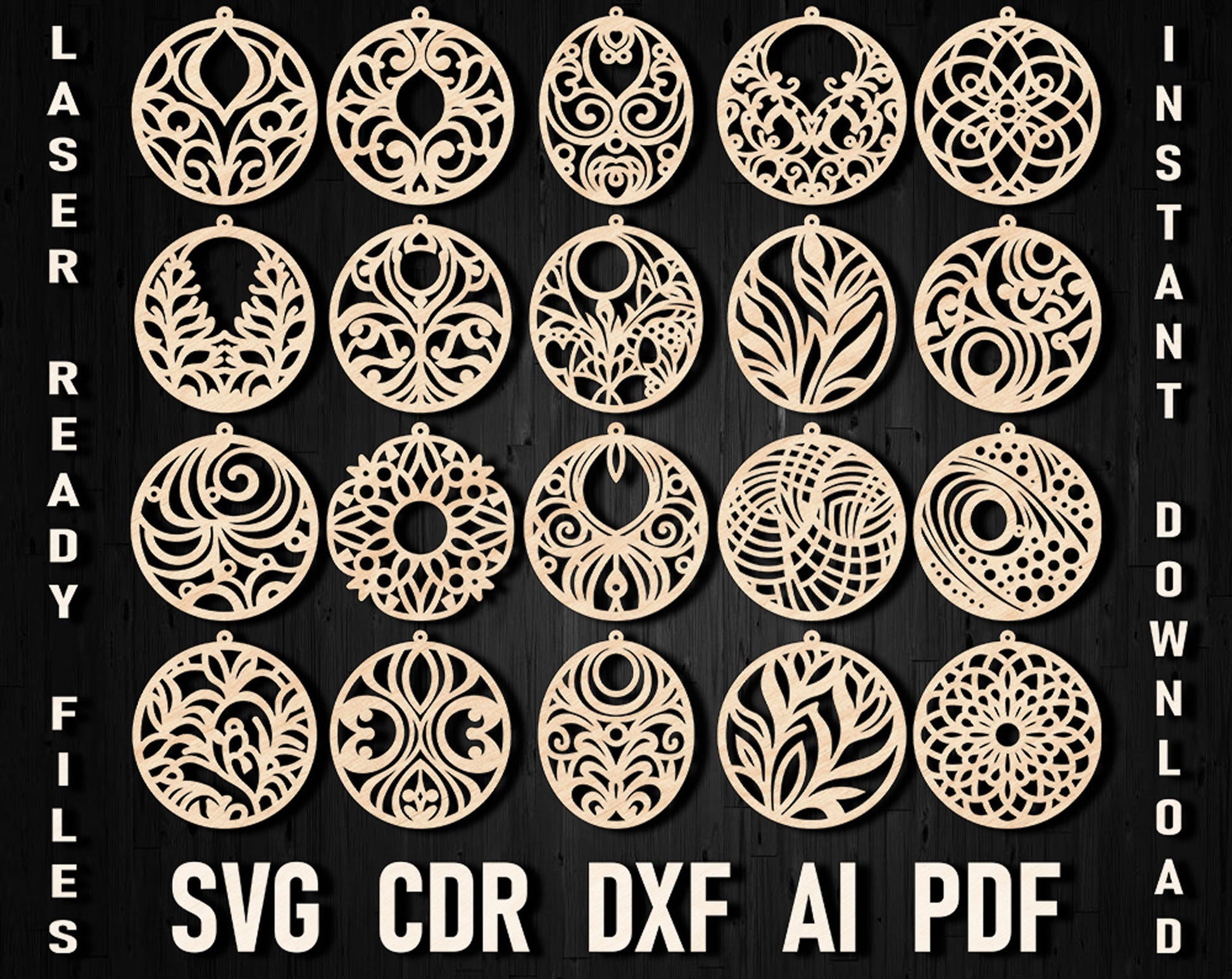 Circle laser cut earrings svg bundle