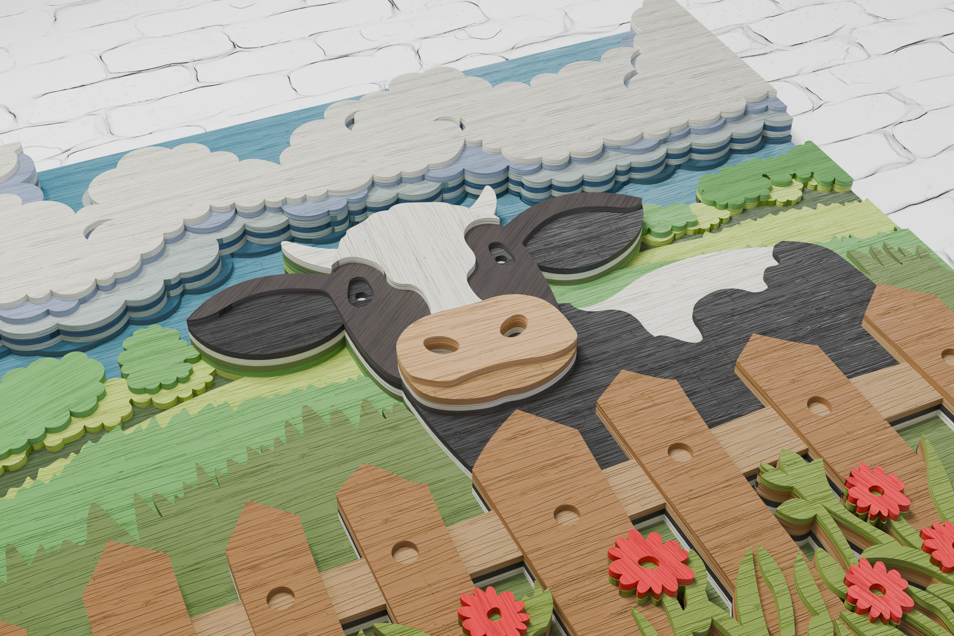 Cow Farm multilayer SVG for Glowforge xTool laser cutter