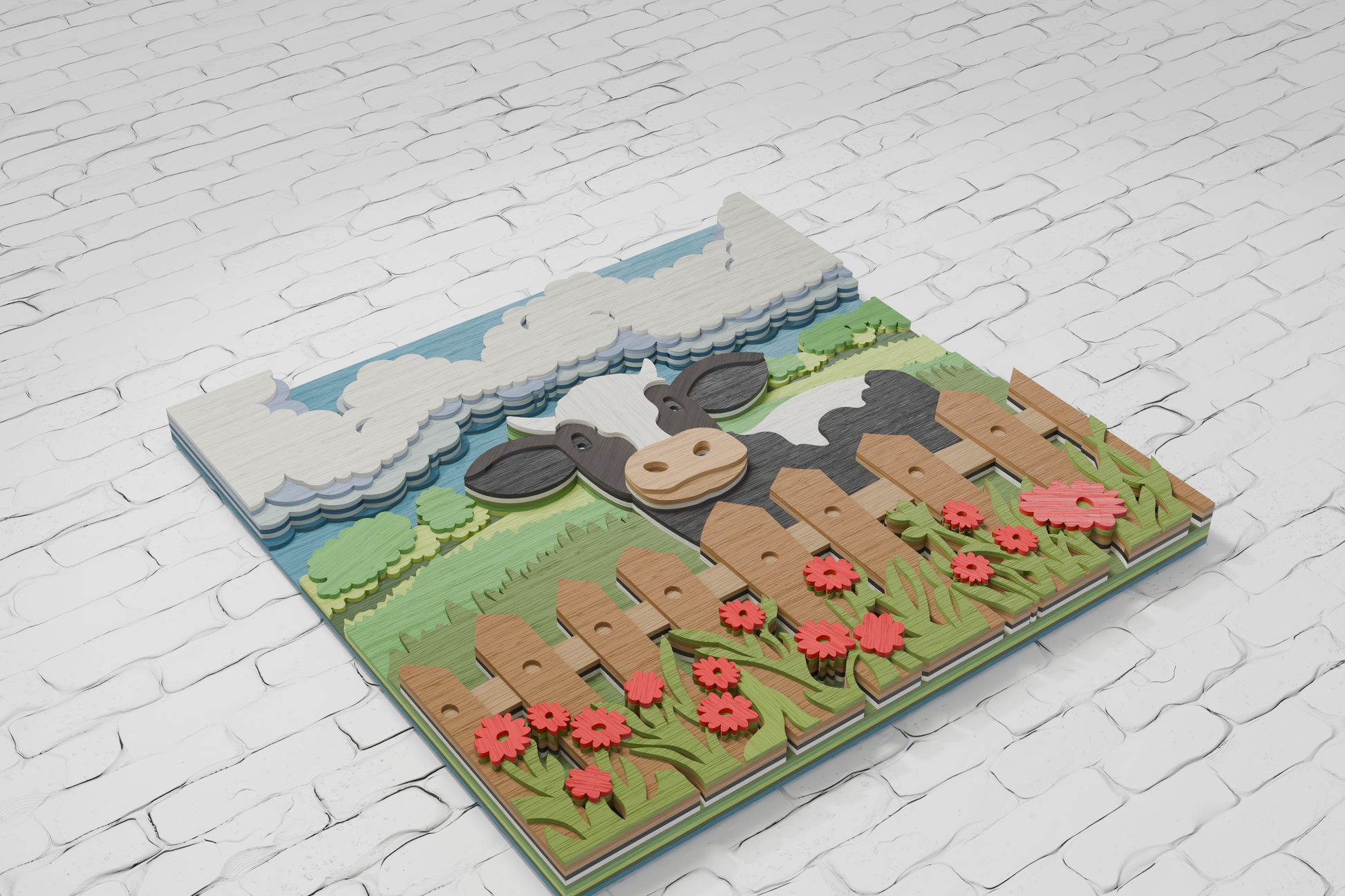 Cow on Farm multilayer design SVG DXF PDF for laser cutting