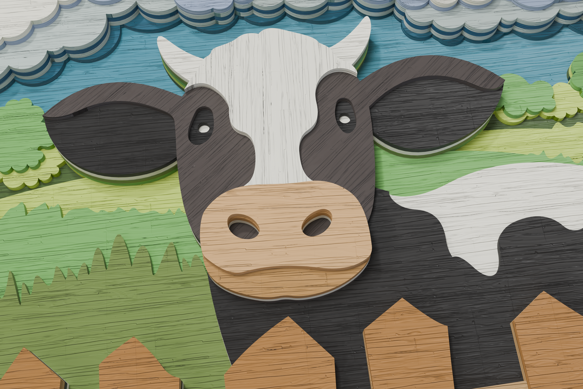 Cow on Farm shadow box multilayer SVG kids DIY project