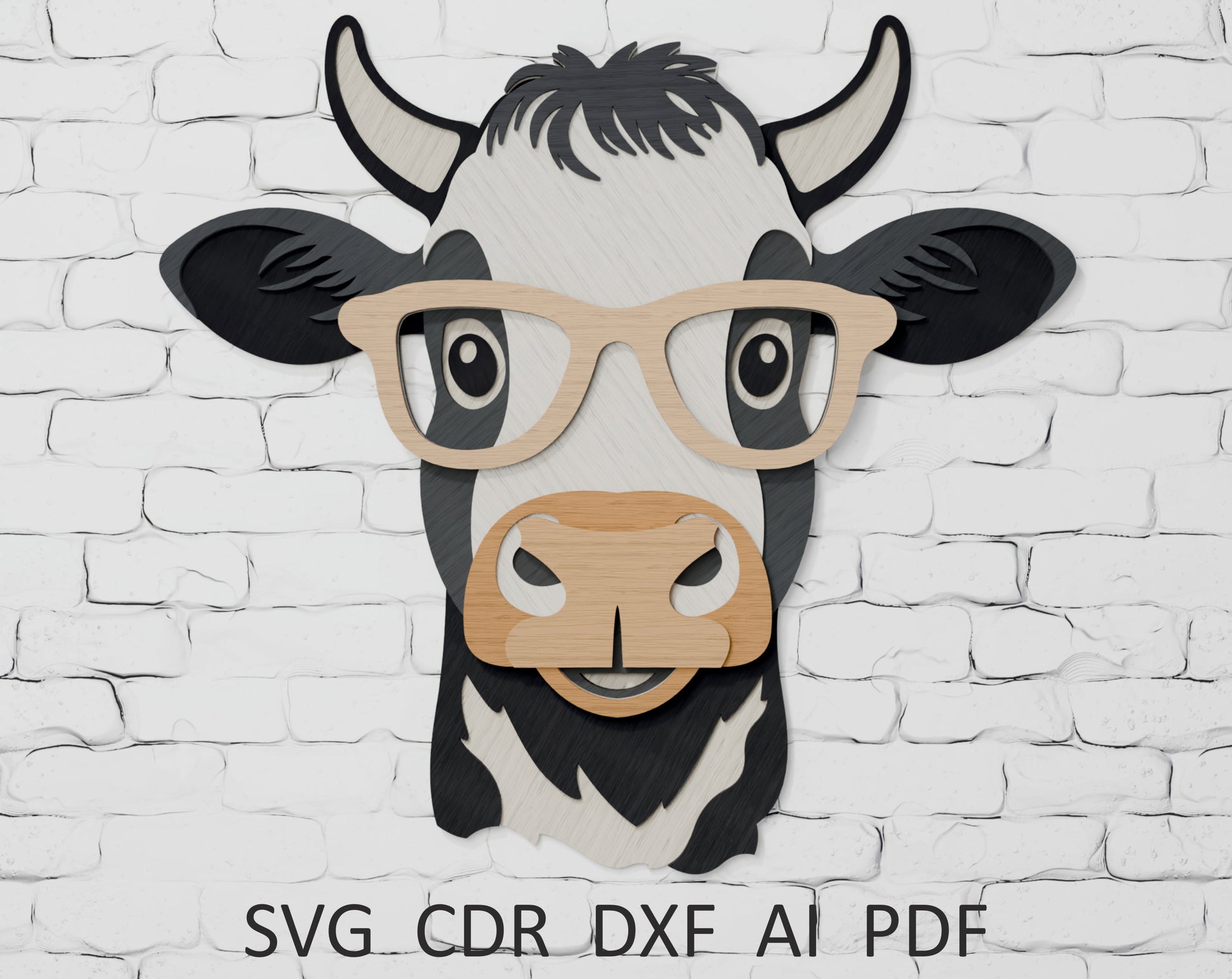 Cow with Glasses SVG layered shadow box for Glowforge

