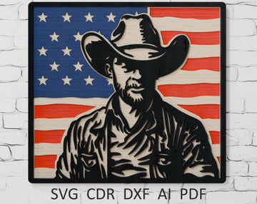 Cowboy USA Flag Multilayer SVG Laser Cut File