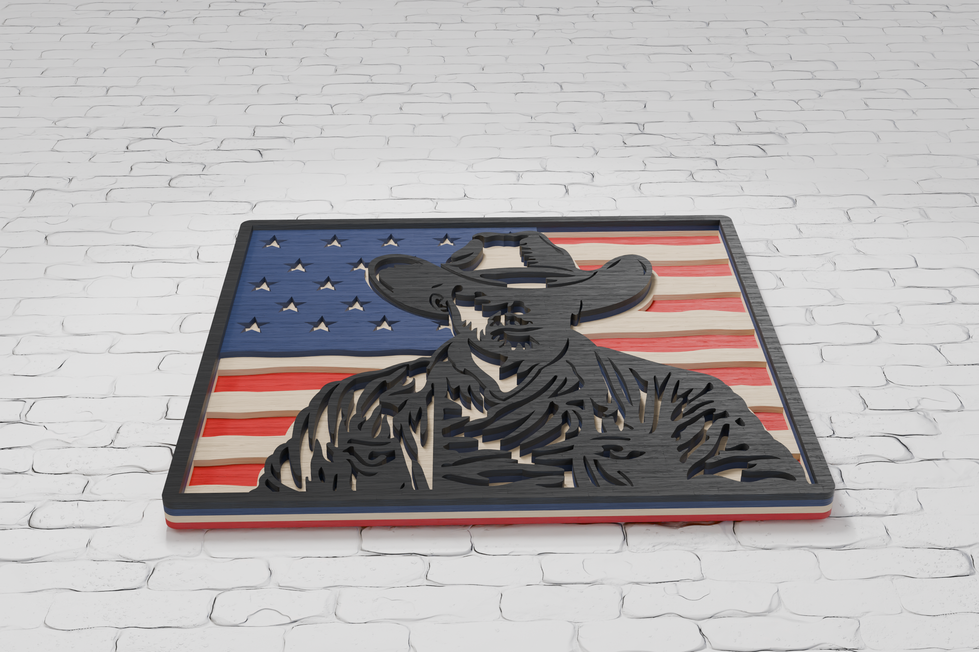 Cowboy with USA Flag Laser Cut Multilayer File