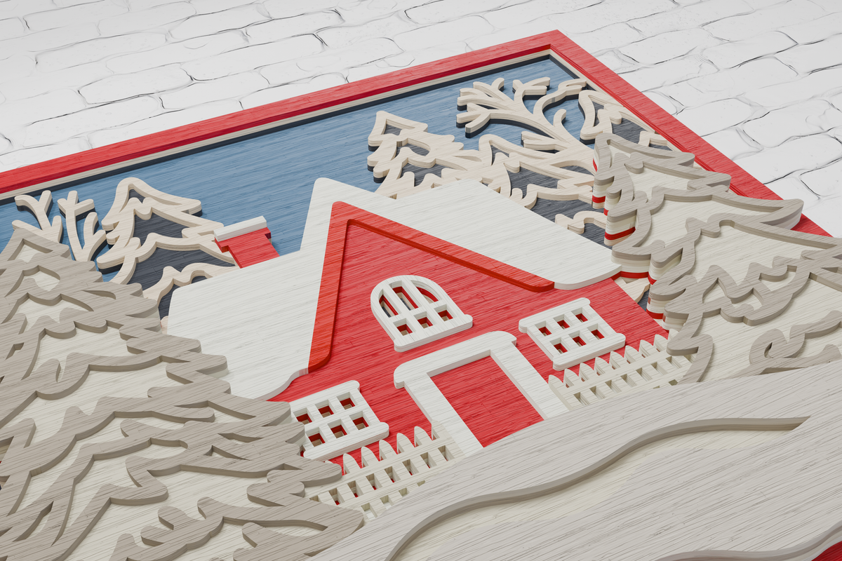 Cozy Christmas house shadow box template

