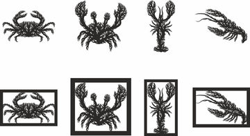 Marine Tree Wall Art SVG/DXF Bundle – Laser Cut Crayfish, Crab & Lobster Panels for Glowforge, Ocean-Themed Home Decor