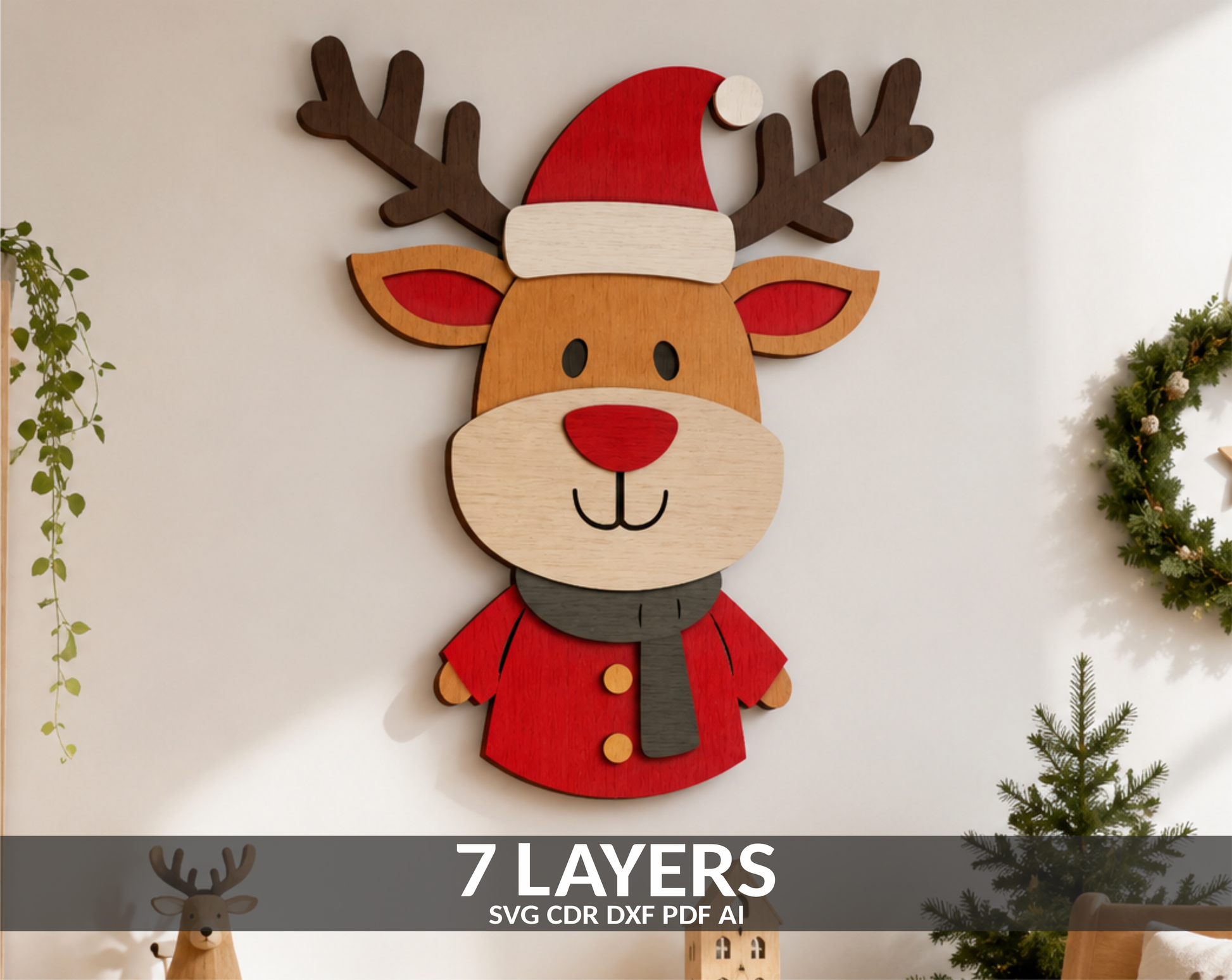 Deer Christmas Santa layered SVG
