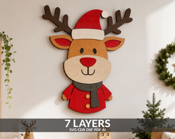 Deer Christmas Santa layered SVG