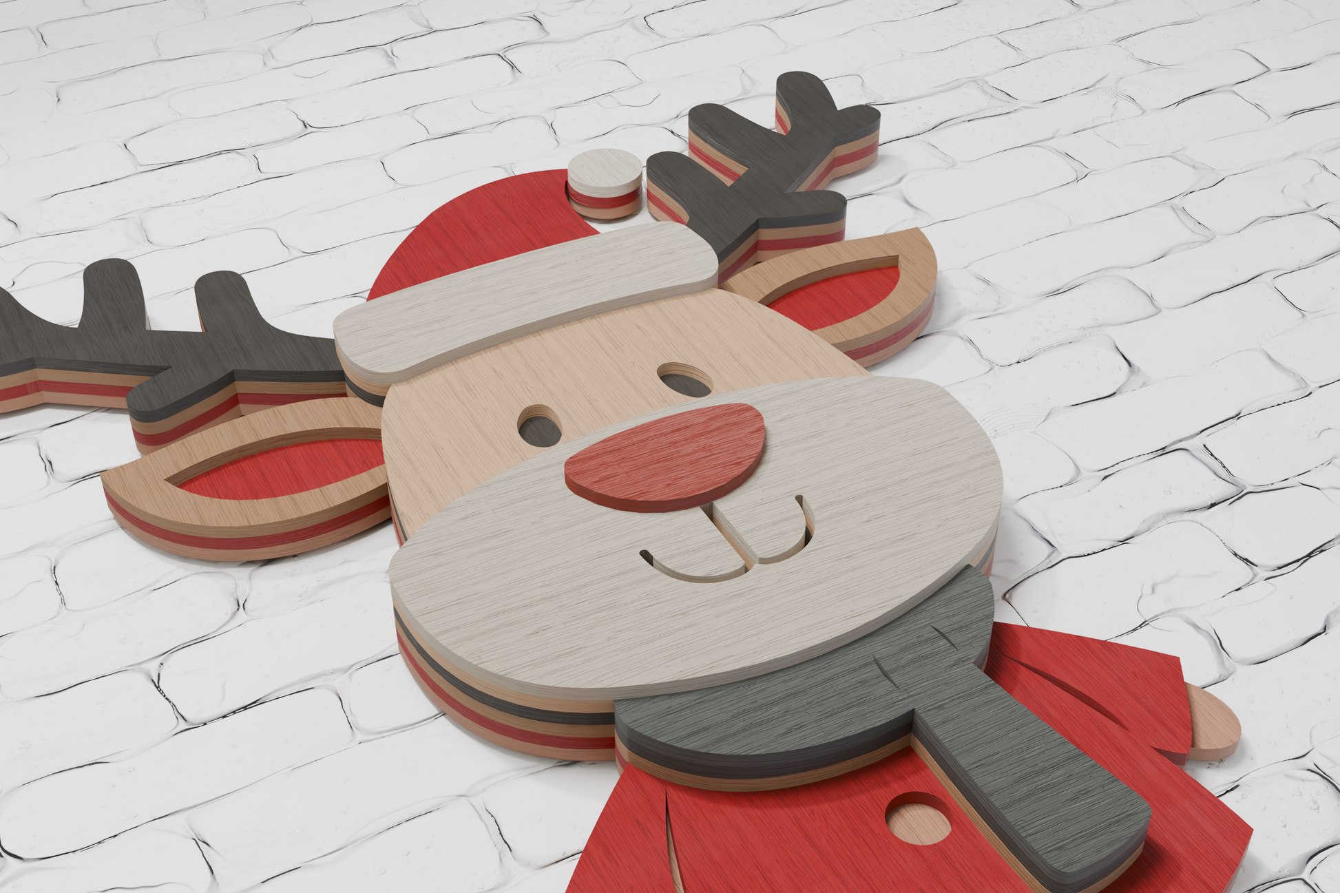 Deer Christmas Santa plywood laser cut