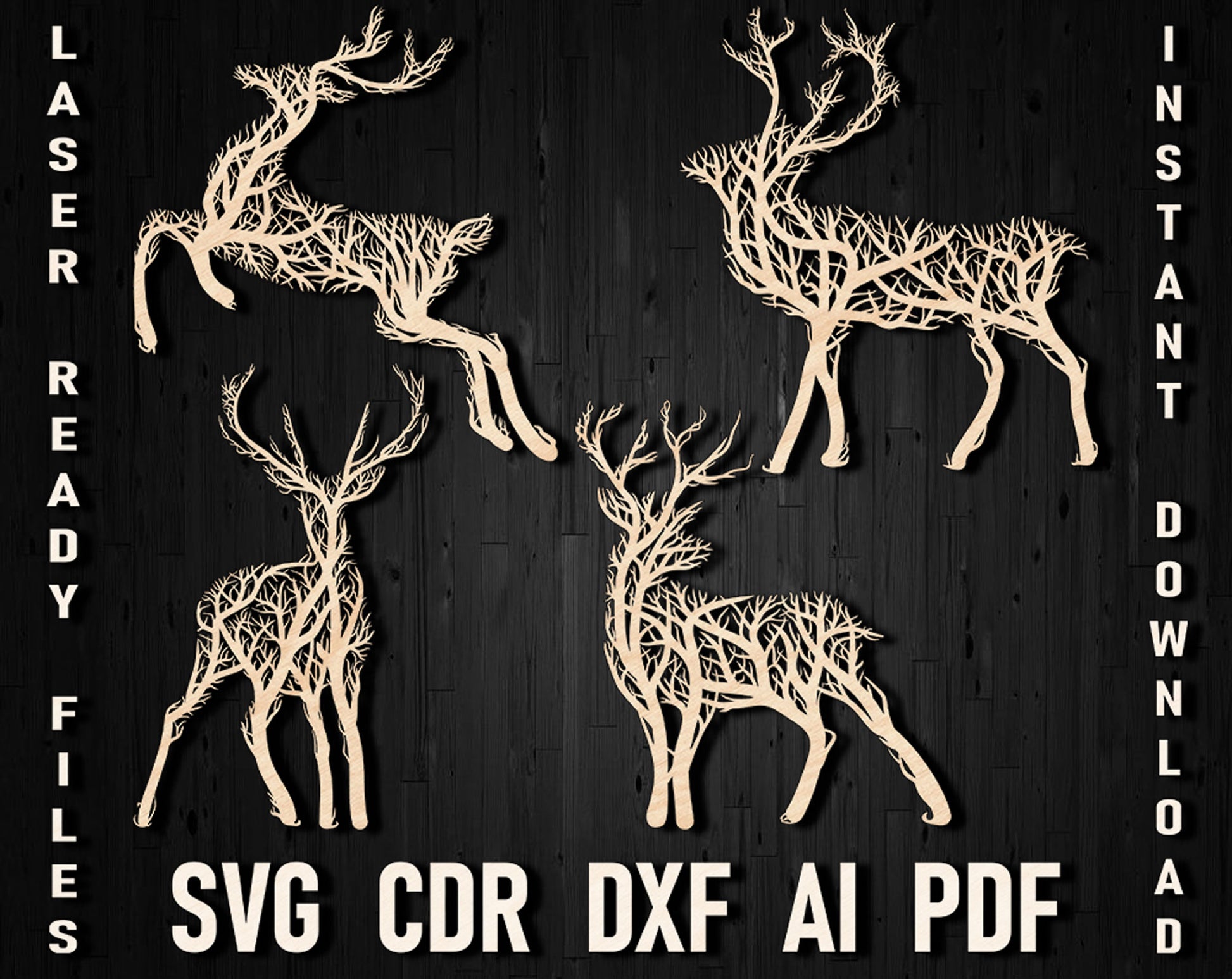 Deer tree wall art svg panel decor