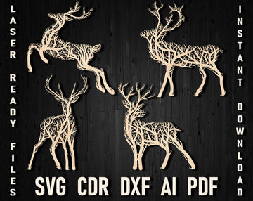 Deer tree wall art svg panel decor